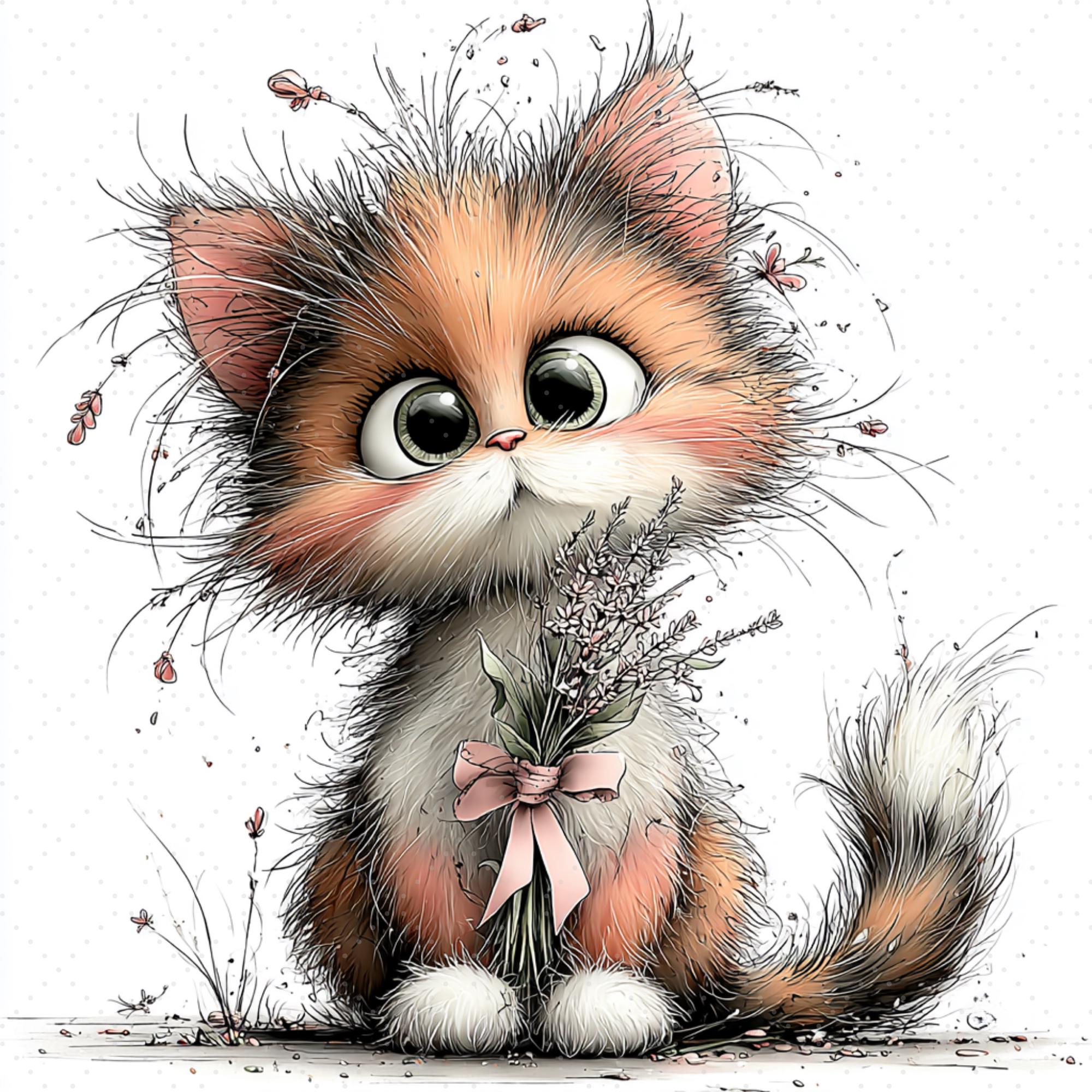 Floral Cat Clipart Bundle Cute Watercolor Kitten PNG Baby Shower ...