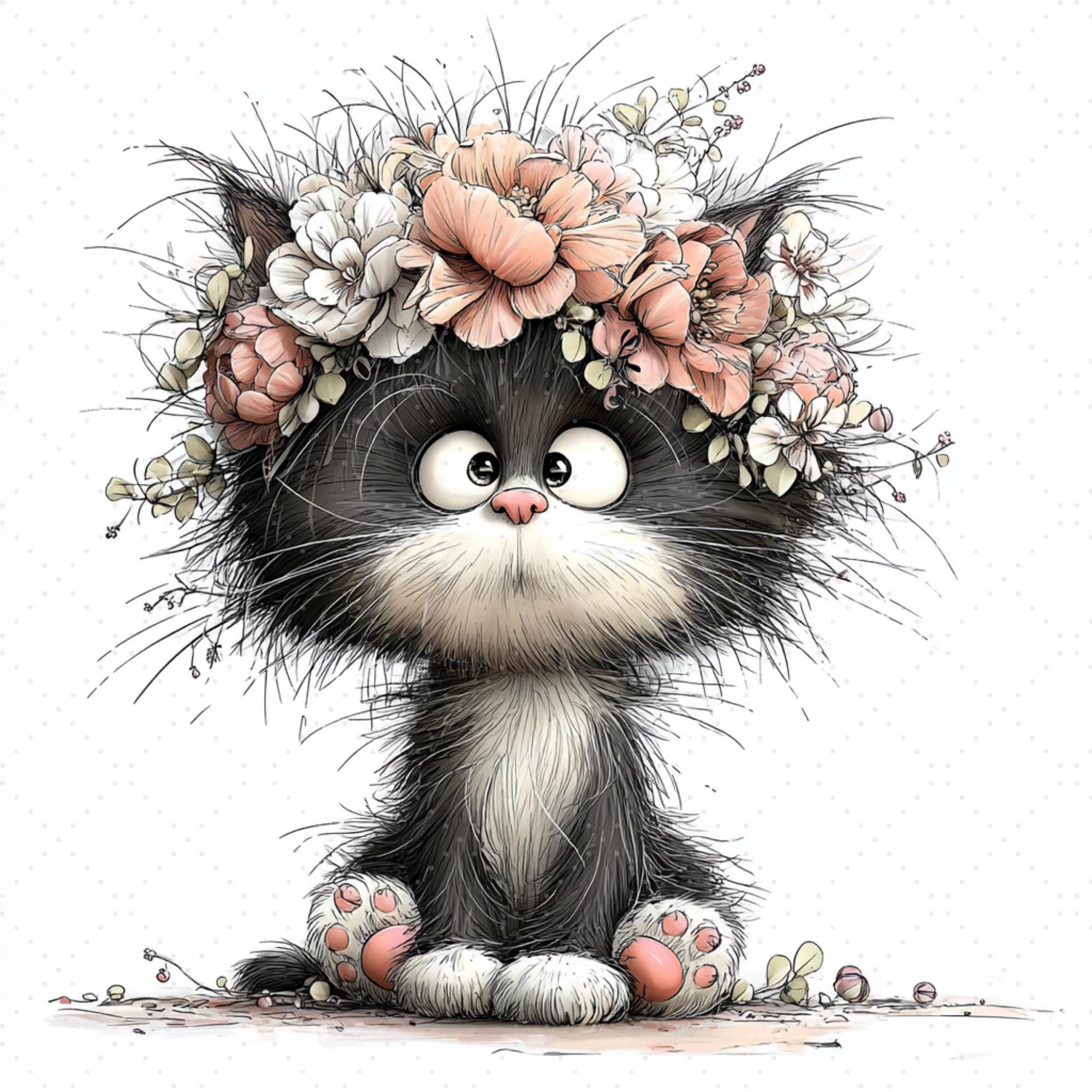 Floral Cat Clipart Bundle Cute Watercolor Kitten PNG Baby Shower ...