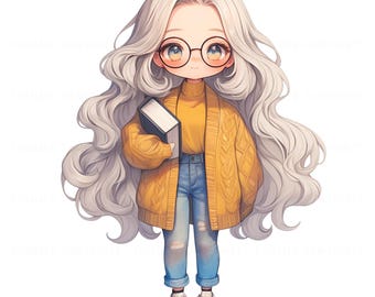 Chibi Girl Clipart Bundle: Pastel Watercolor Fashion Dolls (PNG, Digital Download)