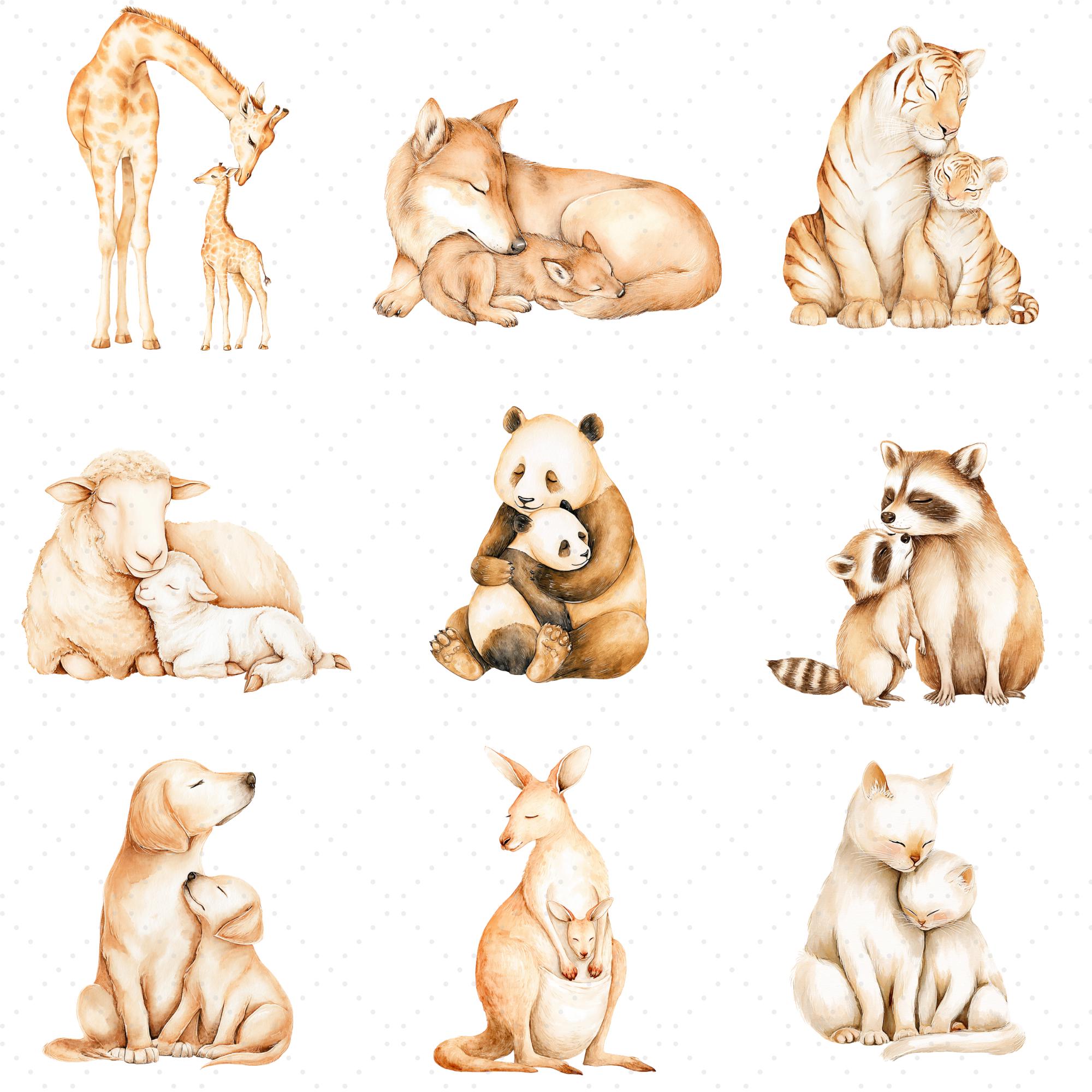 Watercolor Baby Animals Clipart Bundle Cute Nursery Animal Set Mom and ...