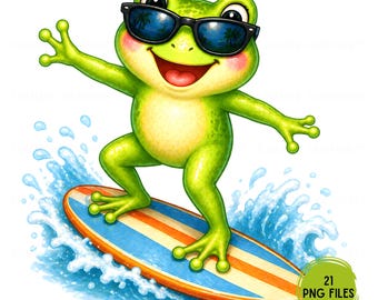 Summer Frog Clipart Bundle Cute Frog PNG Watercolor Frog Clipart Beach Frog Clipart Summer Animal Clipart Cute Frog PNG Sublimation