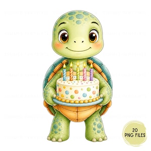 Geburtstag Schildkröte Clipart Bundle 20 PNG Süße Schildkröte Geburtstag PNG Aquarell Schildkröte Baby Schildkröte Party Tier Clipart Kinder Geburtstag PNG