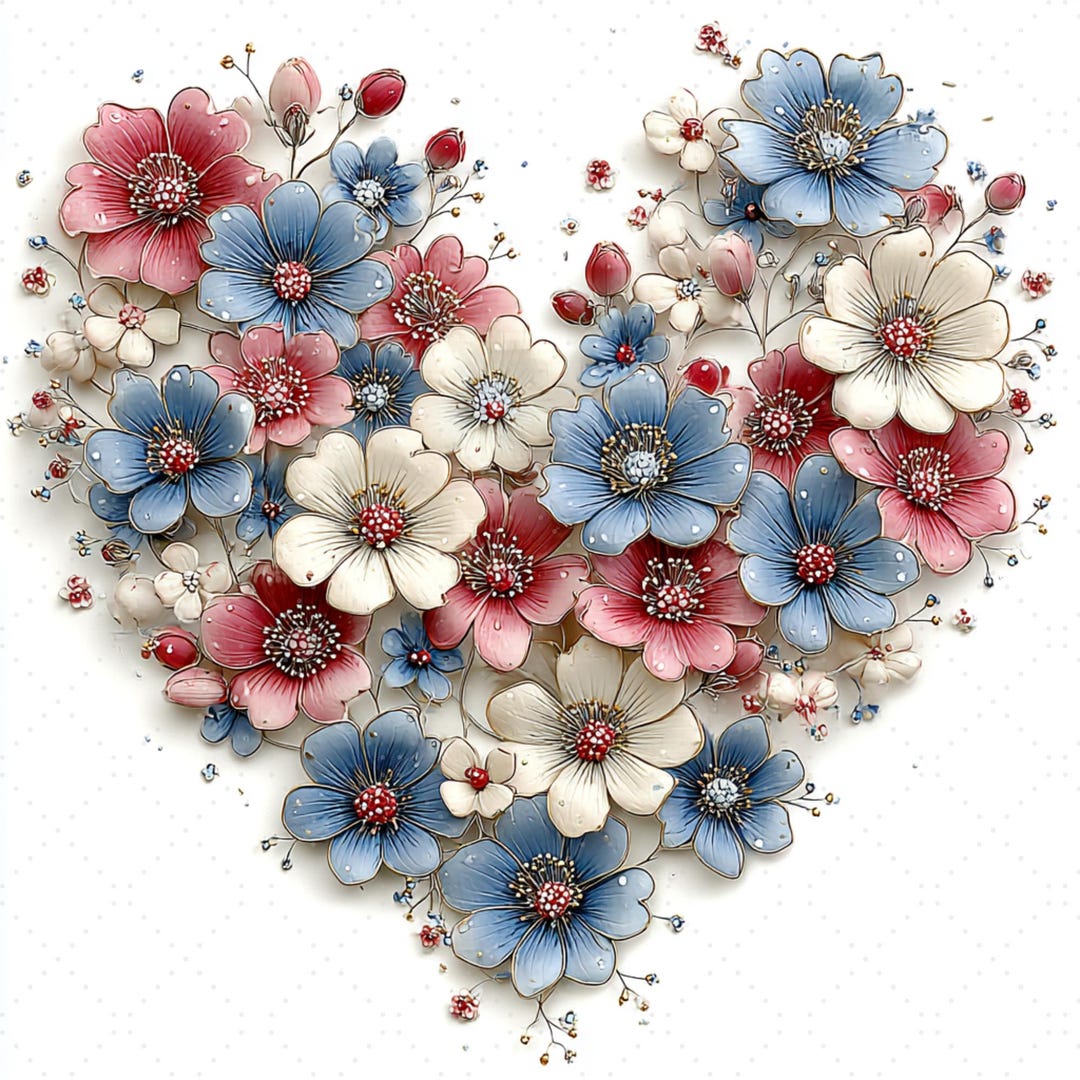 Floral Heart Clipart PNG Watercolor Flower Heart Frame Romantic ...
