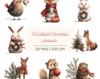 Waldweihnachtstiere Clipart, Winterwald PNG Set