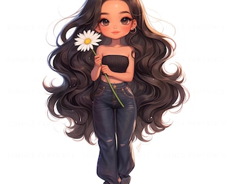 Kawaii Chibi Girl Cliparts: Fashion PNG Dolls for Stickers (Digital Download)