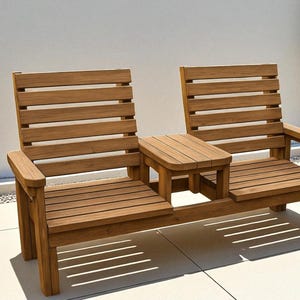 DIY Garden Bench with Table PDF – Double Chair Patio Seating Plan, Outdoor Bench Woodworking Plans, Build Your Own Loveseat Bench