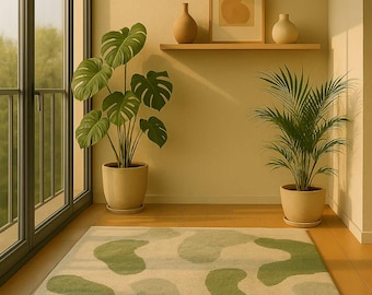 5x7 ft rug Hand Tufted Green Abstract Wool Rug - Modern 5x7 Living Room Carpet