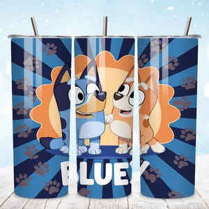 3D Blue Dog Family 12oz & 20oz Kids Flip Top Sippy Cup Tumbler Wrap, Straight Tumbler PNG, Childrens Cartoon Tumbler Wrap,Instant Download