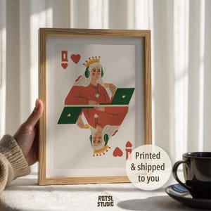 Póster de la Reina de Corazones / Arte mural físico premium de naipes modernos / Impresión femenina para oficina / Decoración para el hogar, la oficina y el dormitorio