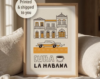 Cuba La Habana Wall Art Print, Vintage Travel Poster