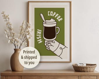 Irish Coffee Wall Art Print , Vintage Coffee Poster for Kitchen, Bar, or Dining Room