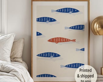 Vibrant Sardines Art Print: Retro Coastal Kitchen Decor