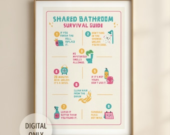 Funny Shared Bathroom Rules Poster: Dorm & Apartment Decor (Digital Download