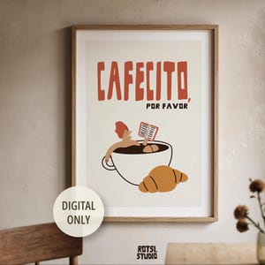 Digital Cafecito Por Favor Poster | Coffee Bar & Latino Kitchen Decor | Perfect Coffee Lover Gift