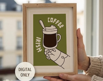 Irish Coffee Digital Wall Art | Retro Bar Decor Print