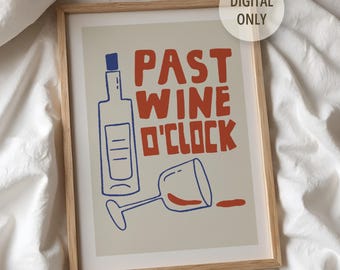 Funny Wine O'Clock Print: Quirky Kitchen Bar Decor (Digital Download)