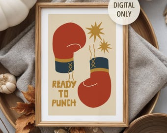 Póster de boxeo para pared / Póster motivacional para gimnasio / Lámina de boxeo con guantes rojos / Descarga digital