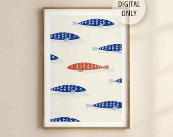 Sardine Print: Vibrant Fish Wall Art for Kitchen, Dining Room (Digital Download)