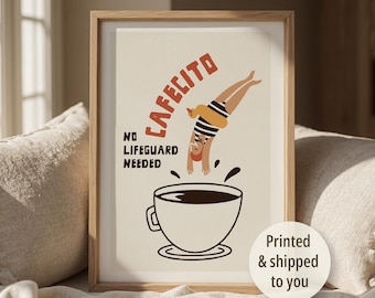 Cafecito Art Print: Retro Coffee Bar Kitchen Decor