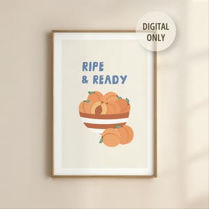 Peach Kitchen Wall Poster | Retro Fruit Print | Digital Download Art | Summer Food Illustration