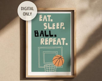 Retro Basketball Poster: Game Room Sports Art (Digital Download