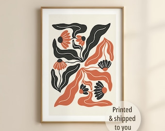 Abstract Floral Print: Modern Red & Black Botanical Wall Art