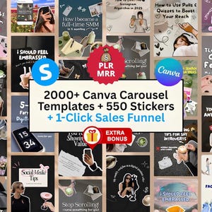 Más de 2000 plantillas de carrusel, pegatinas y embudos de ventas para Canva (descarga digital)