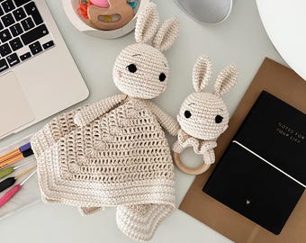 Bunny Baby Lovey Blanket & Rattle Crochet Pattern PDF – Cute Stuffed Toy Tutorial