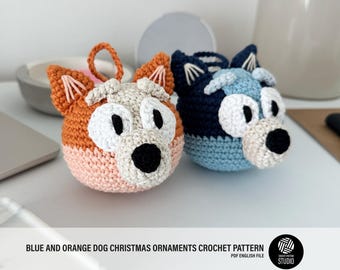 Blue and orange dog christmas ornaments crochet pattern