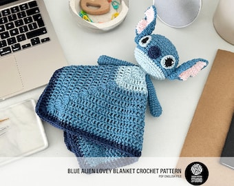 Blue Alien Inspired Baby Lovey & Rattle Crochet Pattern PDF – Cute Stuffed Toy Tutorial