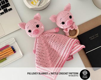 Pig Baby Lovey Blanket & Rattle Crochet Pattern PDF – Cute Stuffed Toy Tutorial