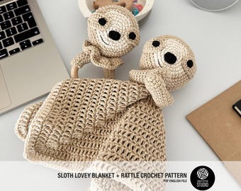 Sloth Baby Lovey Blanket & Rattle Crochet Pattern PDF – Cute Stuffed Toy Tutorial