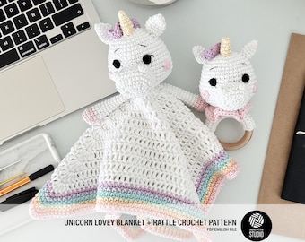 Unicorn Baby Lovey Blanket & Rattle Crochet Pattern PDF – Cute Stuffed Toy Tutorial