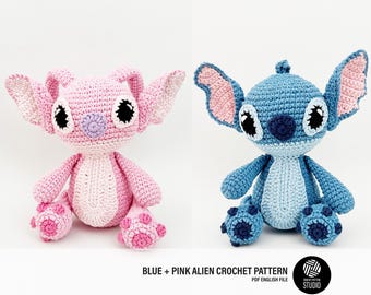 Blue + Pink Alien Crochet Pattern PDF – Cartoon Puppy Toy, Stuffed Animal Tutorial