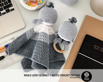 Whale Baby Lovey Blanket & Rattle Crochet Pattern PDF – Cute Stuffed Toy Tutorial