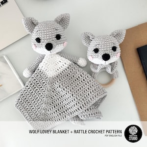 Wolf Baby Lovey Blanket & Rattle Crochet Pattern PDF – Cute Stuffed Toy Tutorial