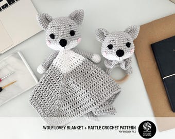 Wolf Baby Lovey Blanket & Rattle Crochet Pattern PDF – Cute Stuffed Toy Tutorial