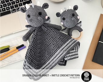 Dragon Baby Lovey Blanket & Rattle Crochet Pattern PDF – Cute Stuffed Toy Tutorial