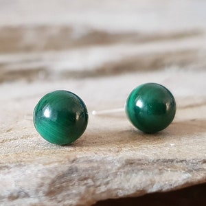 6mm Malachite Sterling Silver Stud Earrings, Green Gemstone Studs, Dainty Minimalist Jewellery, Gift For Her, Handmade In The UK