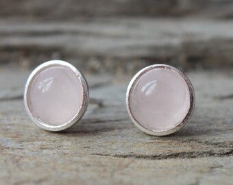 6mm Rose Quartz Recycled Sterling Silver Stud Earrings, Pale Pink Gemstone, Gift for Loved One, Eco-Friendly