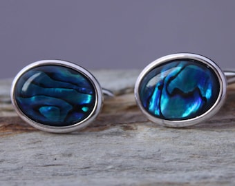 18x13mm Blue Abalone Cuff Links, Blue Suit Accessory, Wedding Cufflinks, Men's Formal Wear, Gift For Him, Groomsman Gift, Fathers Day