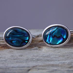 18x13mm Blue Abalone Cuff Links, Blue Suit Accessory, Wedding Cufflinks, Men's Formal Wear, Gift For Him, Groomsman Gift, Fathers Day Bild 1