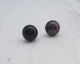 Seconds: 6.5mm Black Freshwater Pearl Sterling Silver Stud Earrings