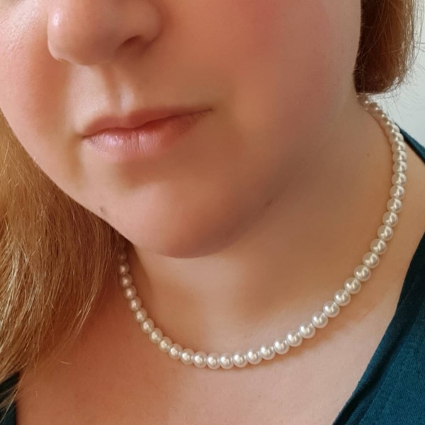 Ivory Faux Pearl Necklace, Champagne Faux Pearl Necklace, Bridal Necklet, 50s Inspired, Gift For Her, Glass Pearl Necklace