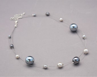 Grey Pearl Illusion Necklace, Multi-Strand Floating Necklace, Letterbox Gift, Gift For Her, Stocking Filler