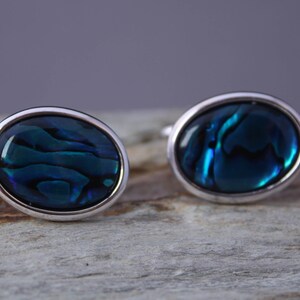 18x13mm Blue Abalone Cuff Links, Blue Suit Accessory, Wedding Cufflinks, Men's Formal Wear, Gift For Him, Groomsman Gift, Fathers Day Bild 3
