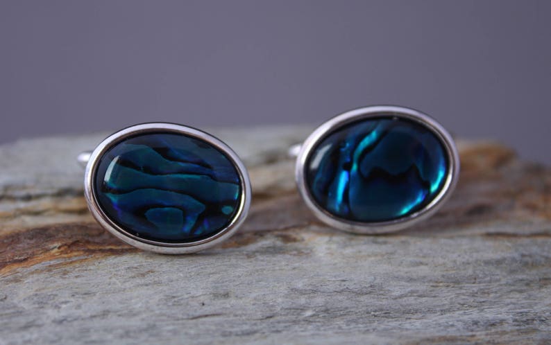 18x13mm Blue Abalone Cuff Links, Blue Suit Accessory, Wedding Cufflinks, Men's Formal Wear, Gift For Him, Groomsman Gift, Fathers Day Bild 3