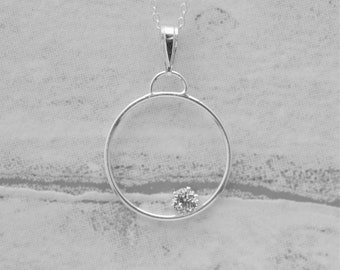 April Birthstone Necklace, Cubic Zirconia Ring Pendant, Dainty Necklace, Minimalist Jewellery, Circle Pendant, Hoop Pendant, Gift For Her