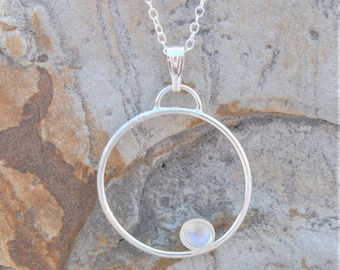 Moonstone Circle Pendant, June Birthstone Necklace, Dainty Jewellery, Minimalist Pendant, Love Necklace, Gift For Her, Karma Pendant