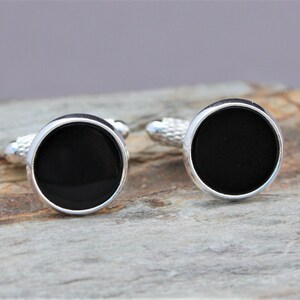 12mm Black Onyx Cuff Links, Black Gemstone, Minimalist Cufflinks, Suit Accessory, Gift For Him, Wedding Cuff Links, Groomsman Gift image 4